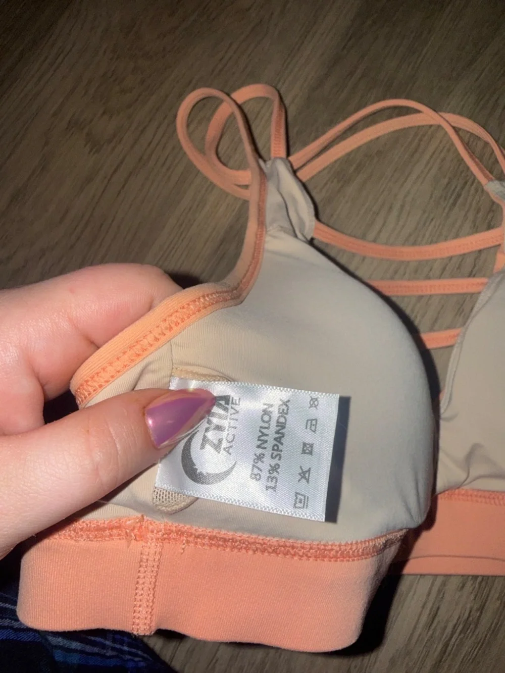ZYIA Peach Strappy Sports Bra Athletic Activewear Yoga Gym Training Athleisure
